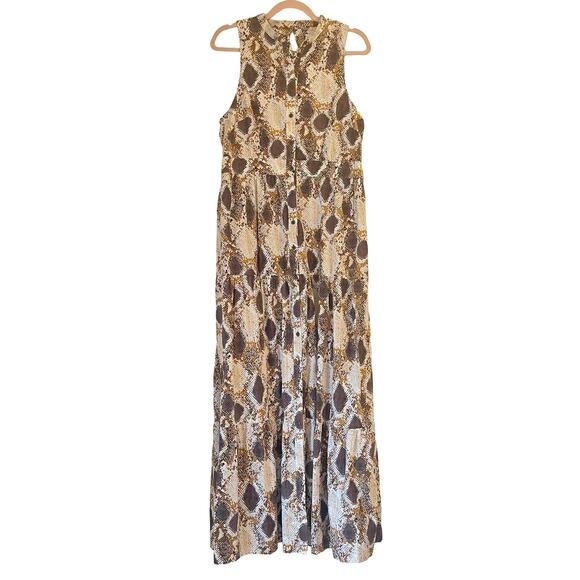 NWT Anthropologie Maeve Snake Print Maxi Dress Size 12 Brown Tan Button Front - Picture 2 of 15